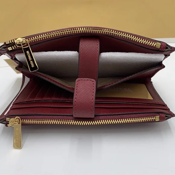 MICHAEL KORS LARGE DOUBLE ZIP WRISTLET WALLET DARK CHERRY COLOR MERLOT MULBERRY - Picture 6 of 16